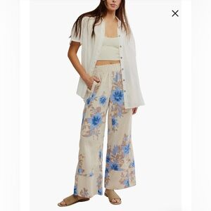 Free People Days End Floral Wide Leg Linen Pants